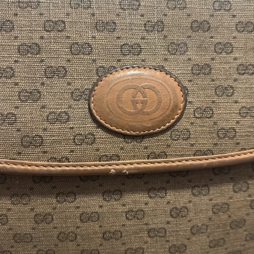 [Gucci] Vintage Interlocking GG Neutral Brown/Tan Long Knot Strap Handbag Purse - Picture 6 of 16